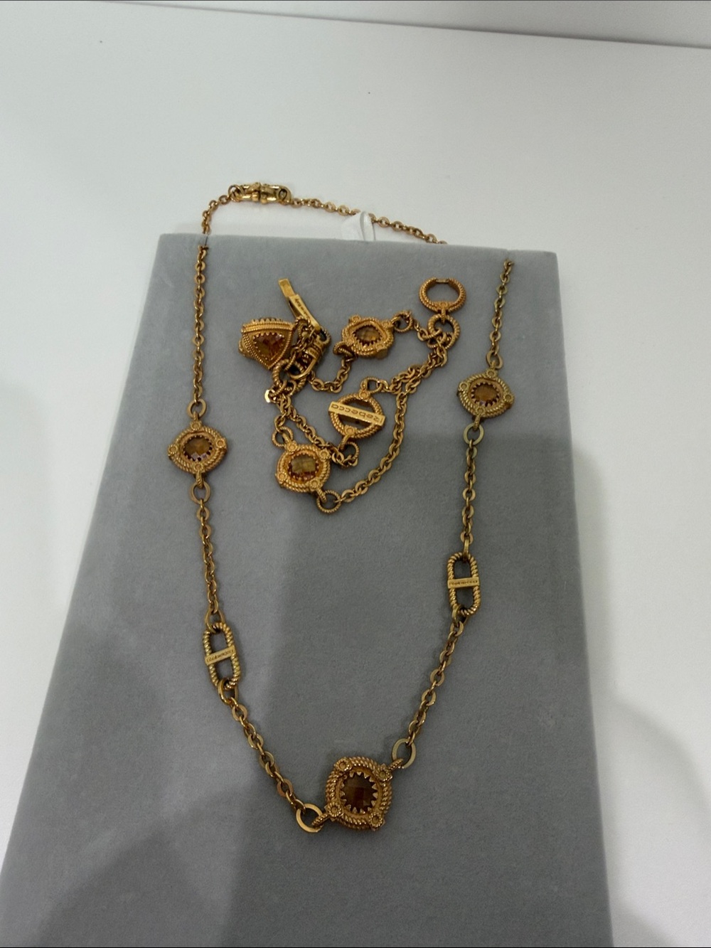 Gold-Tone Decorative Link Necklace with Filigree Medallions